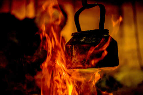Coffee pot on fire.