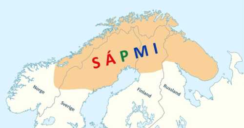 Norgeskart som viser Sápmi området